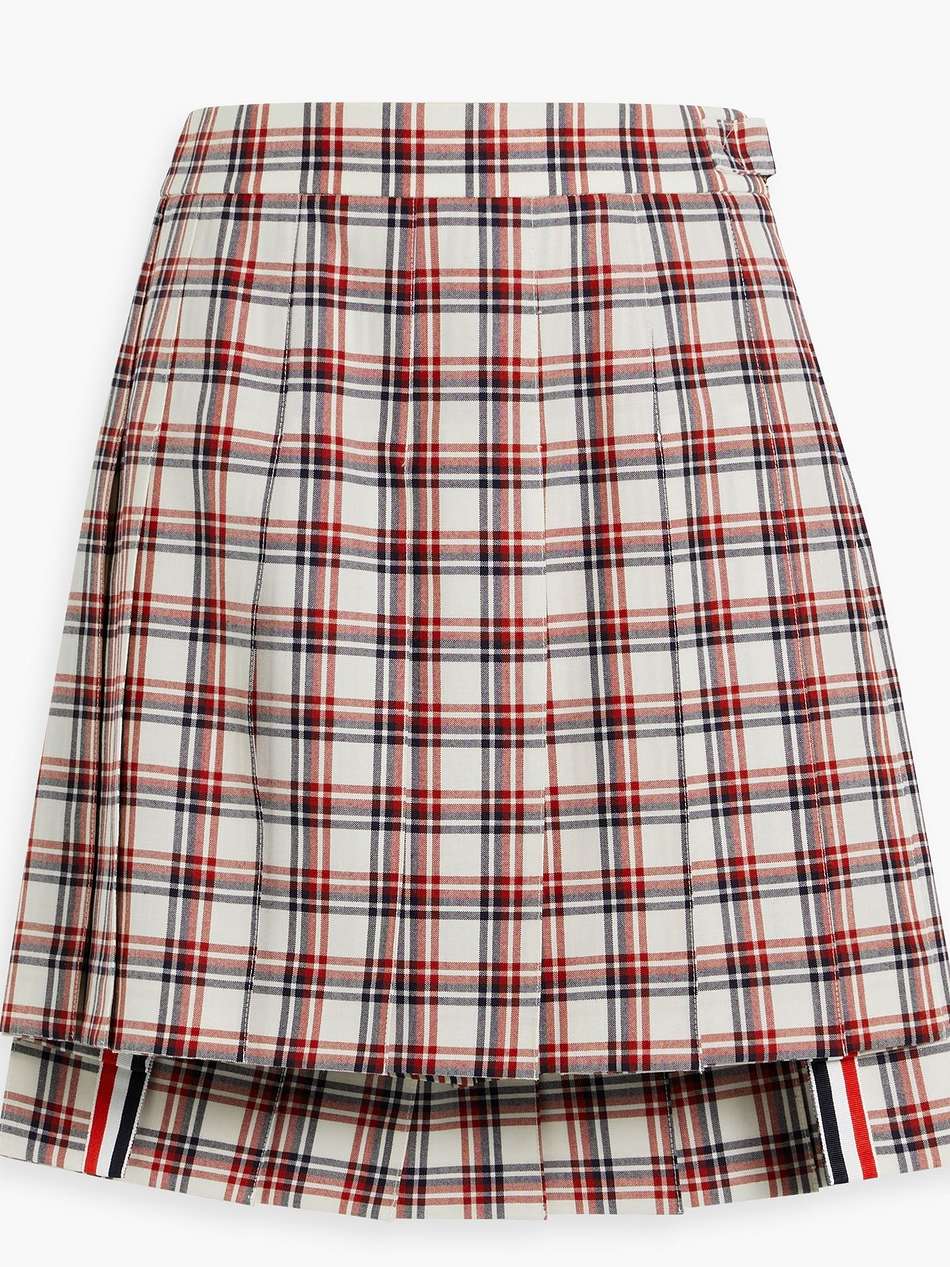 pleated checked wool-tweed mini skirt
