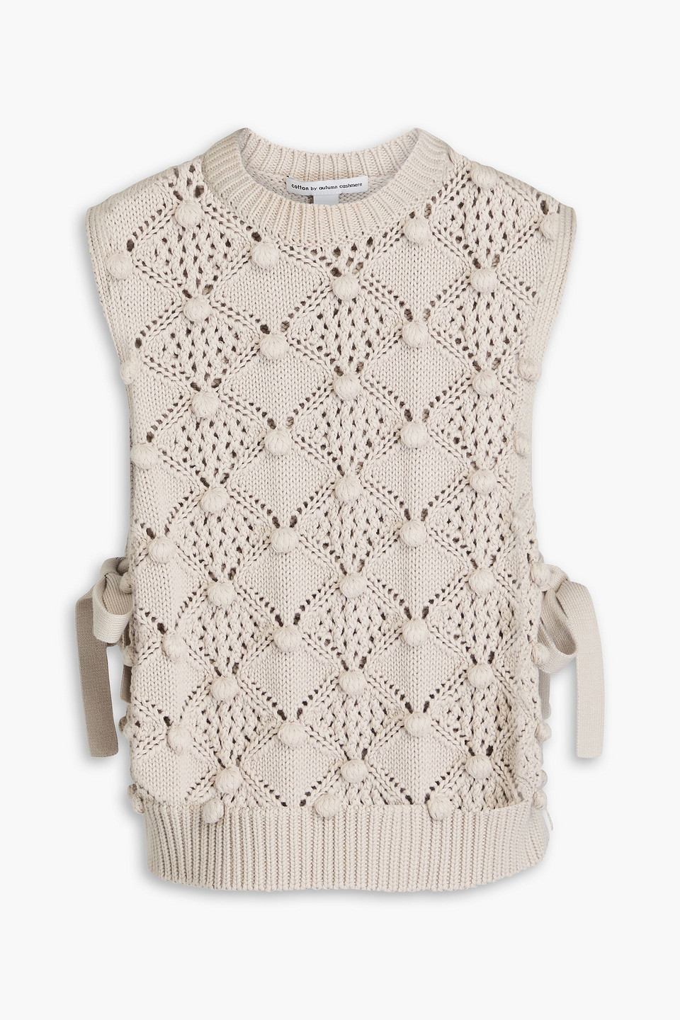 Pompom-embellished pointelle-knit cotton vest
