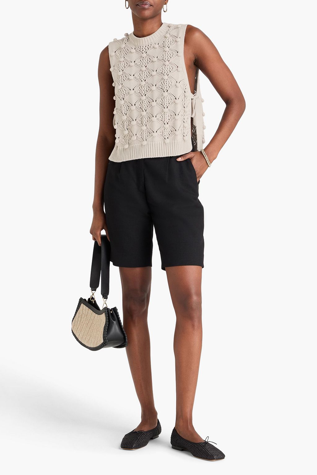 COTTON BY AUTUMN CASHMERE فيست من القطن من نسيج بحبكة بوانتيل مزين بكرات صغيرة