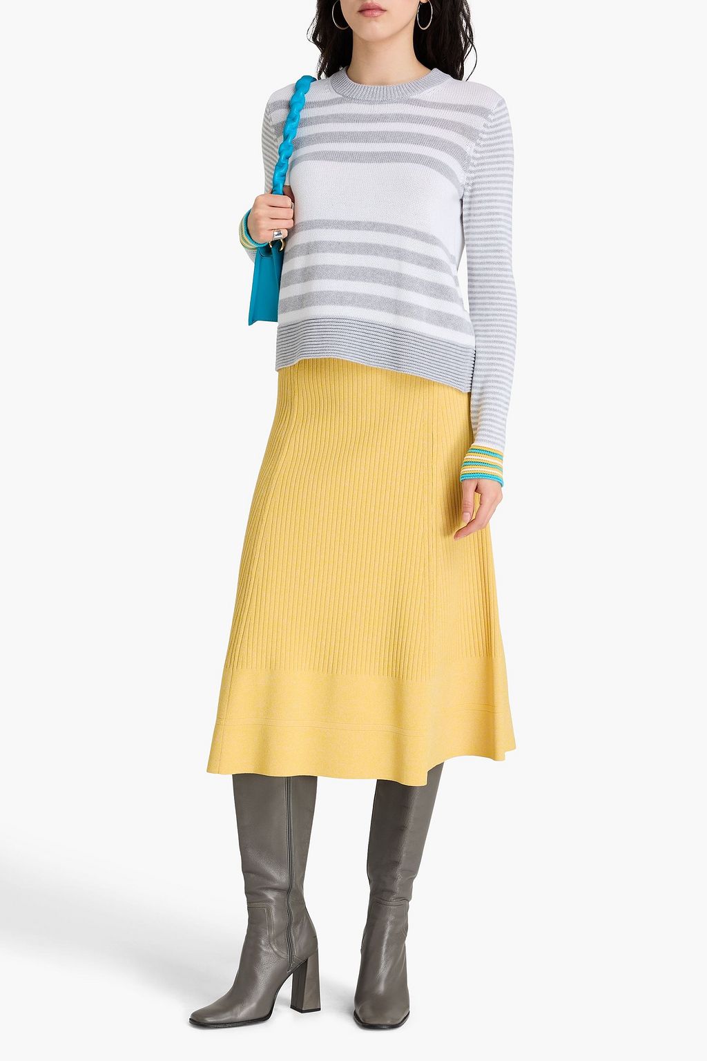 COTTON BY AUTUMN CASHMERE كنزة رياضية من القطن بتصميم مخطط