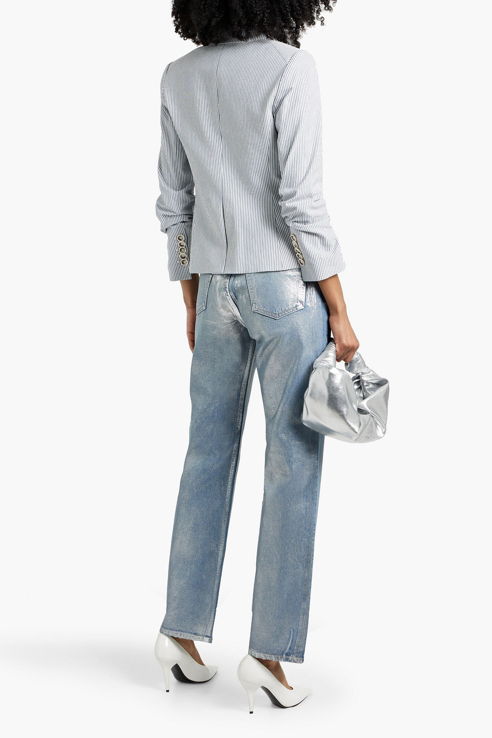 Veronica Beard Aaliyah Striped Cotton-blend Blazer In Light Blue