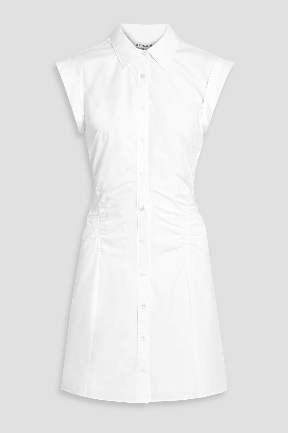 Veronica Beard Talulah Ruched Cotton-blend Poplin Mini Shirt Dress In White