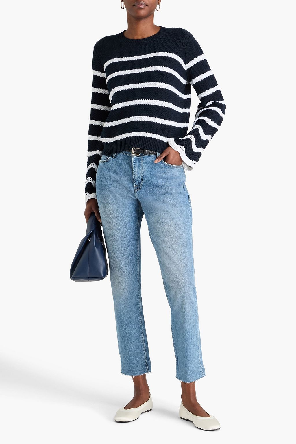 COTTON BY AUTUMN CASHMERE كنزة رياضية من القطن بتصميم مخطط