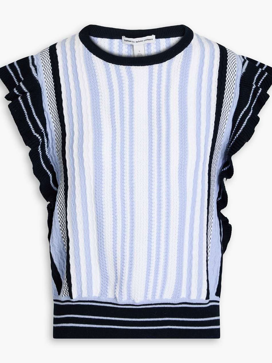 ruffled striped pointelle-knit cotton top