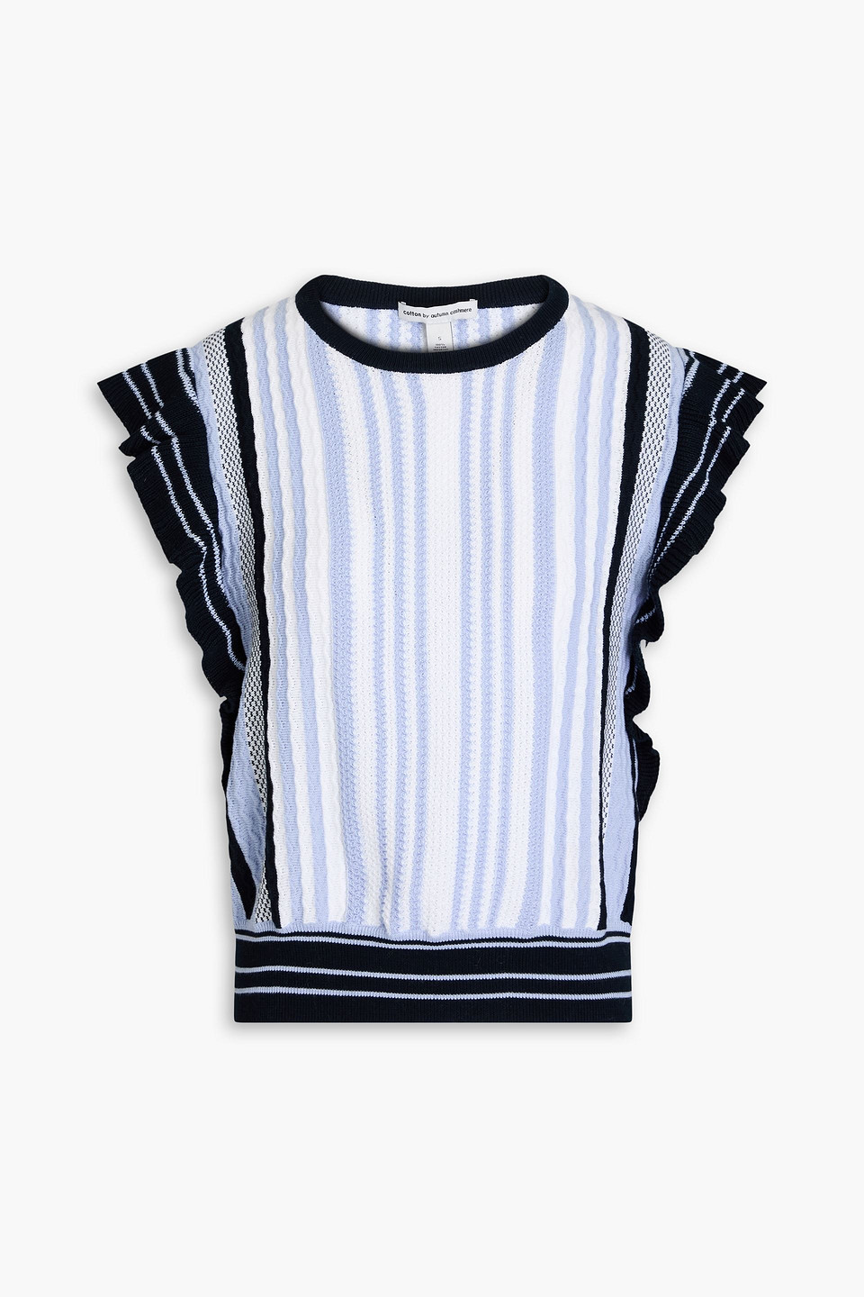 Ruffled striped pointelle-knit cotton top