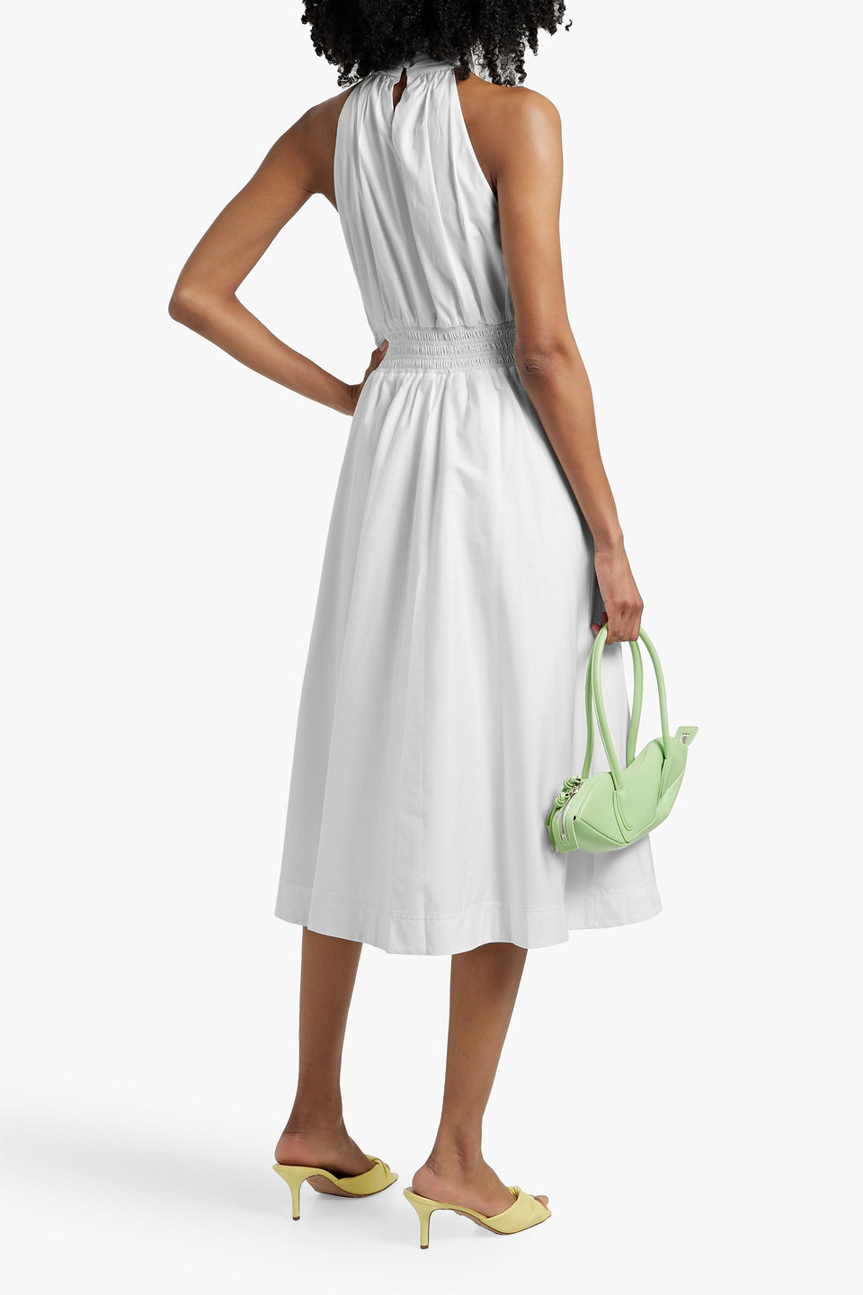 Shop Veronica Beard Kinny Shirred Cotton-blend Poplin Midi Dress In White