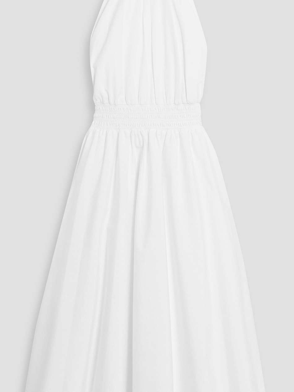 kinny shirred cotton-blend poplin midi dress