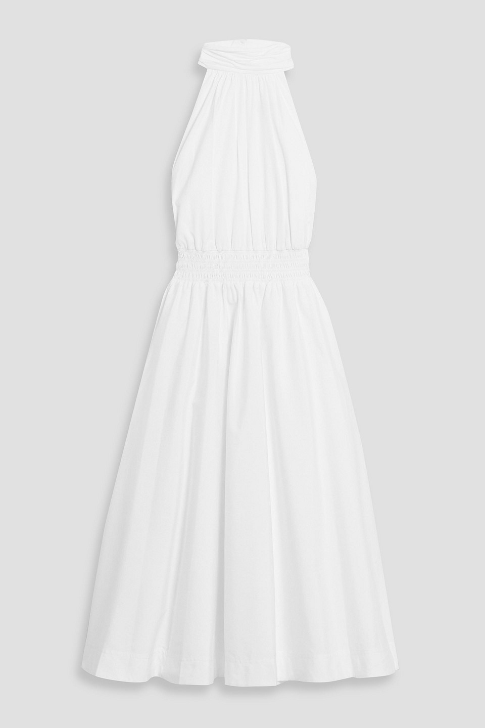 Shop Veronica Beard Kinny Shirred Cotton-blend Poplin Midi Dress In White