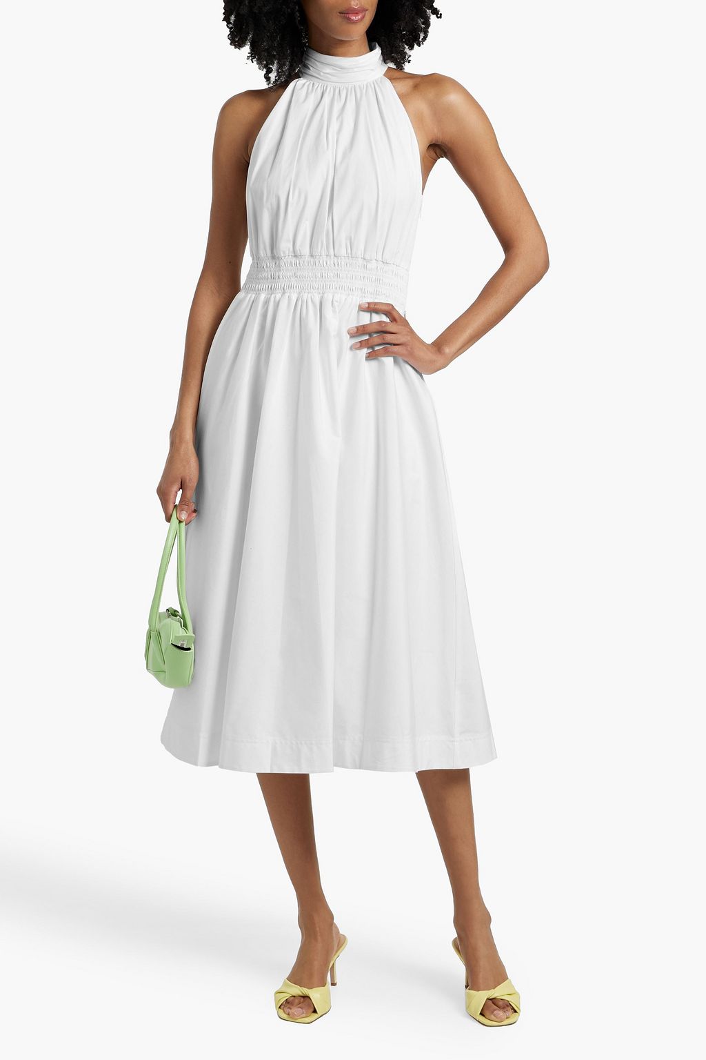 VERONICA BEARD Kinny shirred cotton-blend poplin midi dress