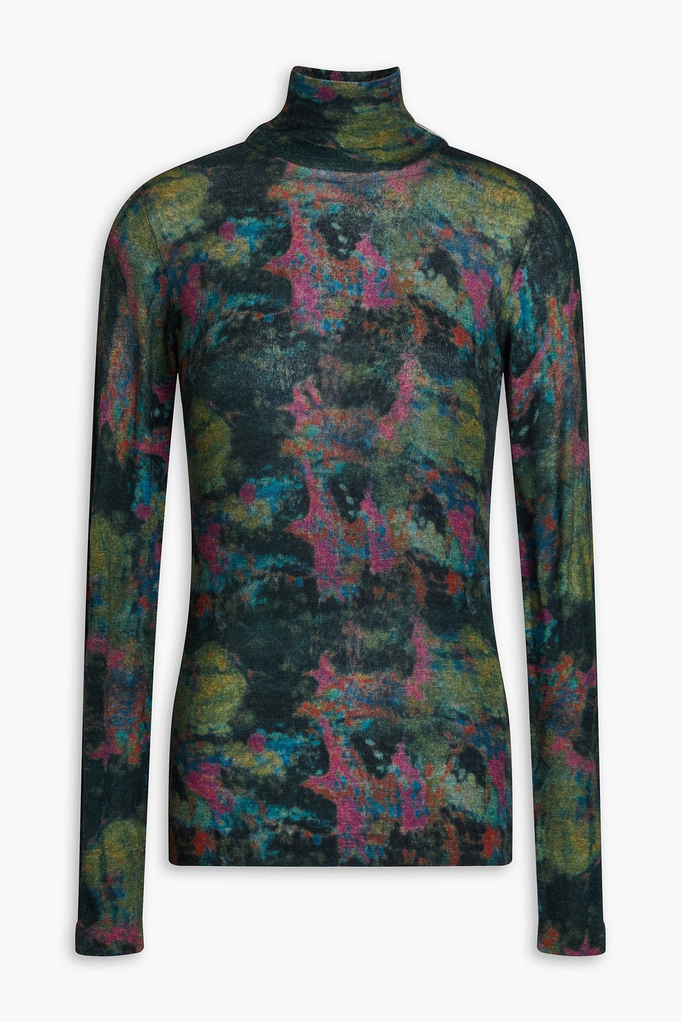 Autumn Cashmere Printed Cashmere Turtleneck Sweater In Forest Green