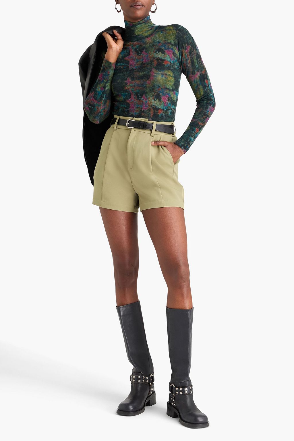 AUTUMN CASHMERE Printed cashmere turtleneck top