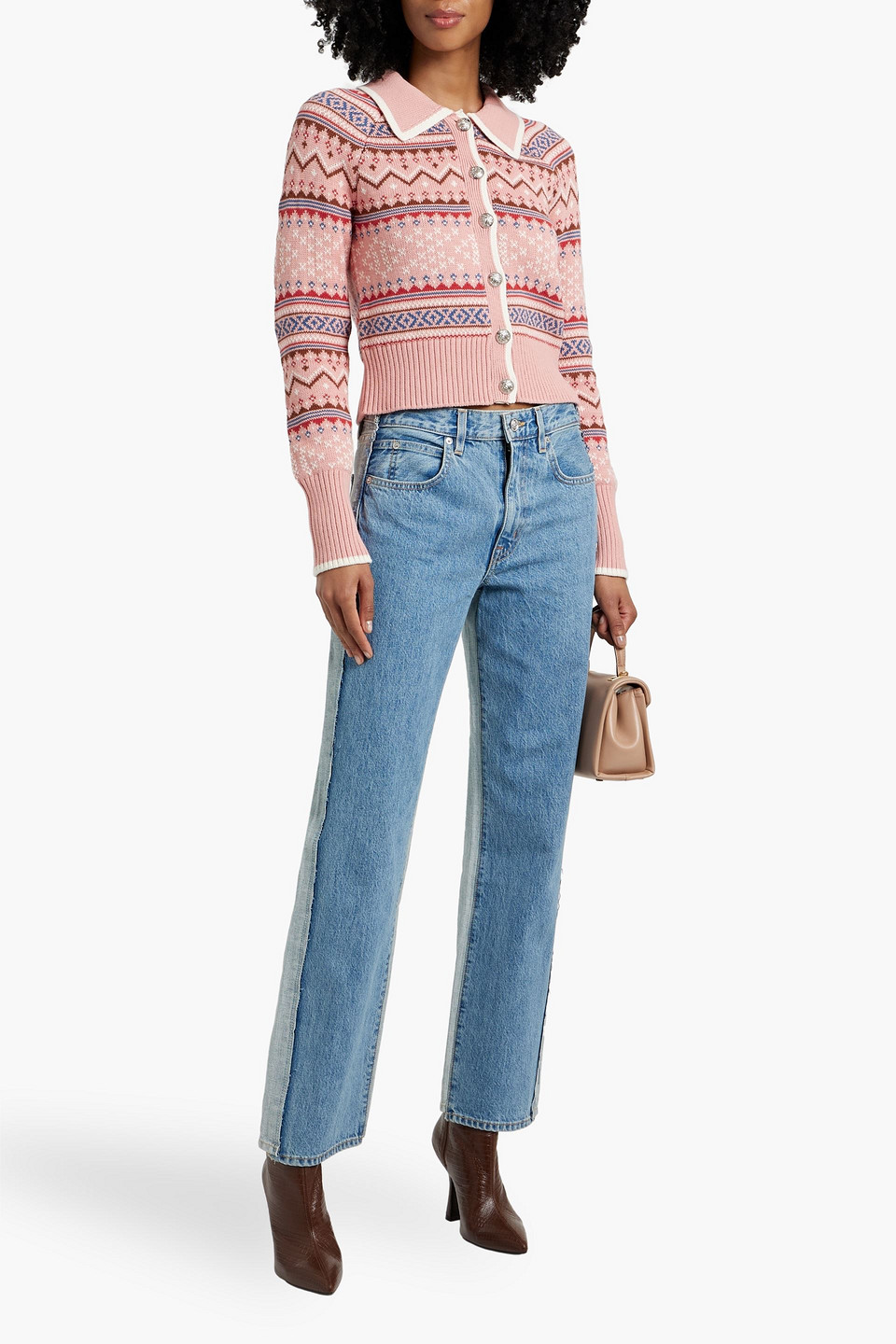 Shop Veronica Beard Cheshire Intarsia Cotton Cardigan In Antique Rose