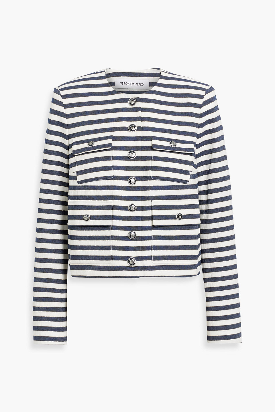 Veronica Beard Isa Metallic Striped Woven Jacket In Navy