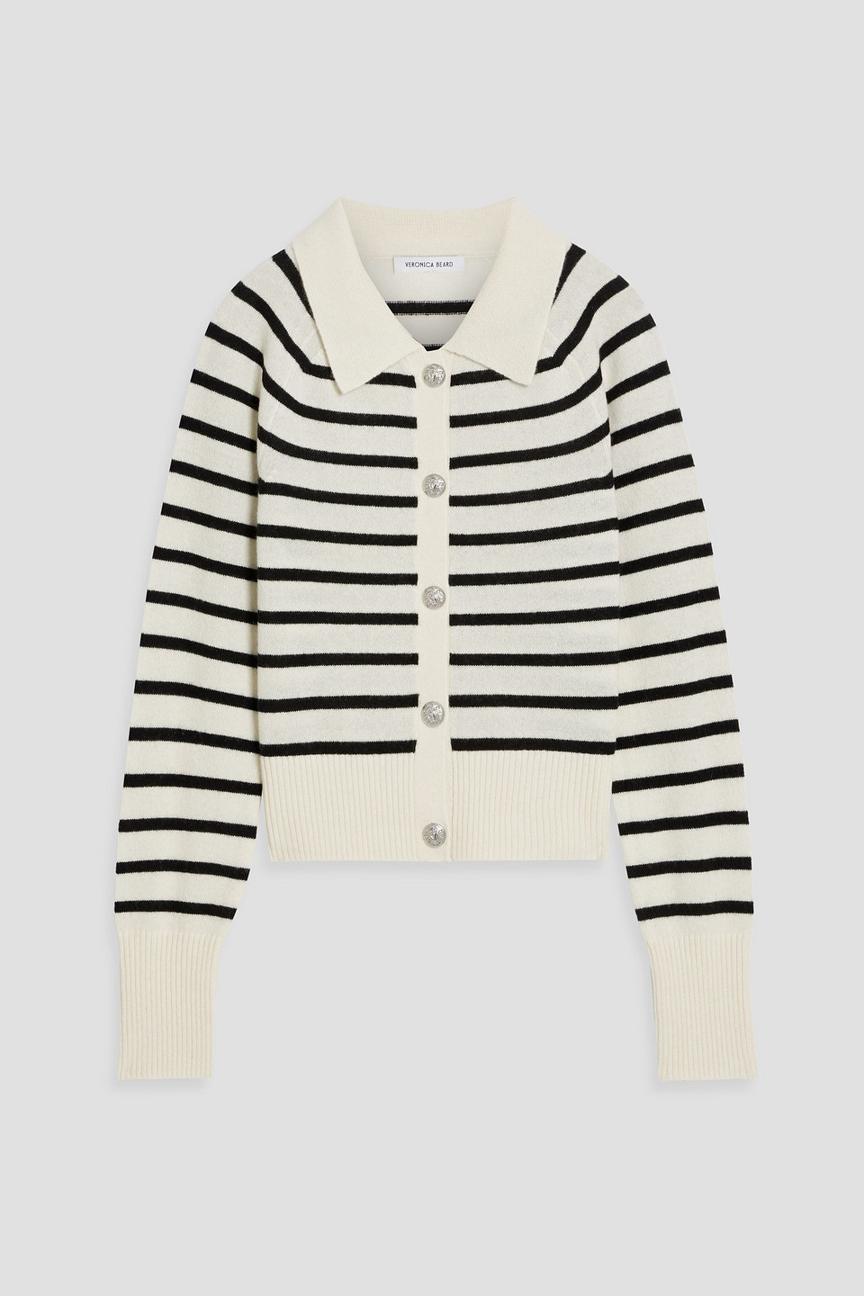 Veronica Beard Cheshire Striped Cashmere Cardigan In Ivory