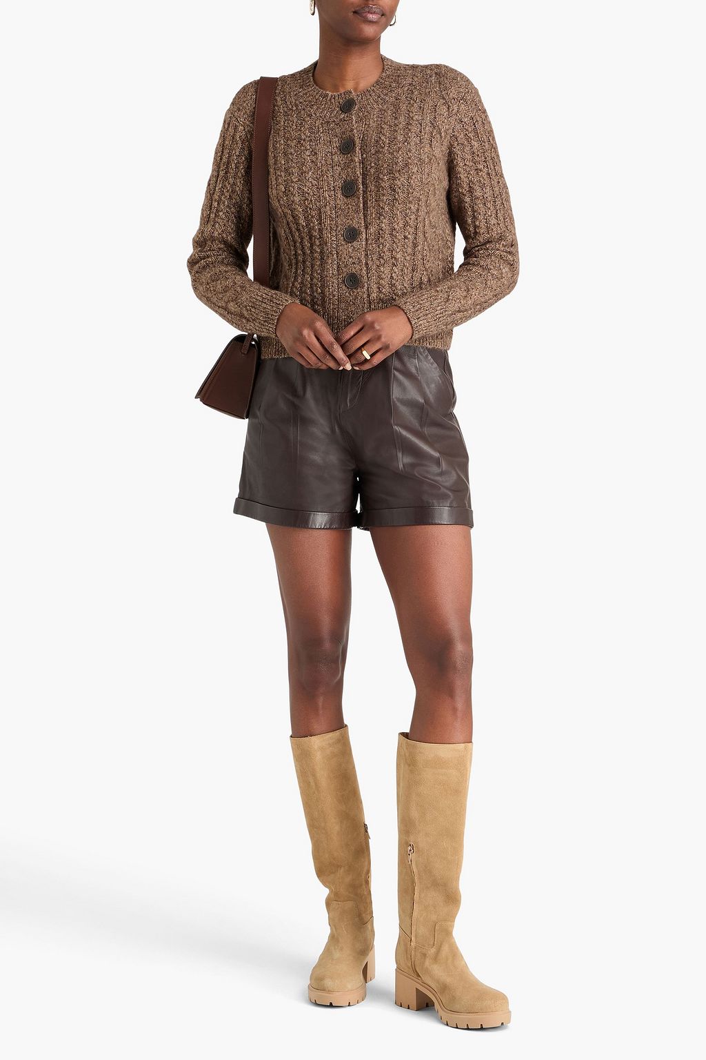 AUTUMN CASHMERE Marled cable-knit cashmere and silk-blend cardigan