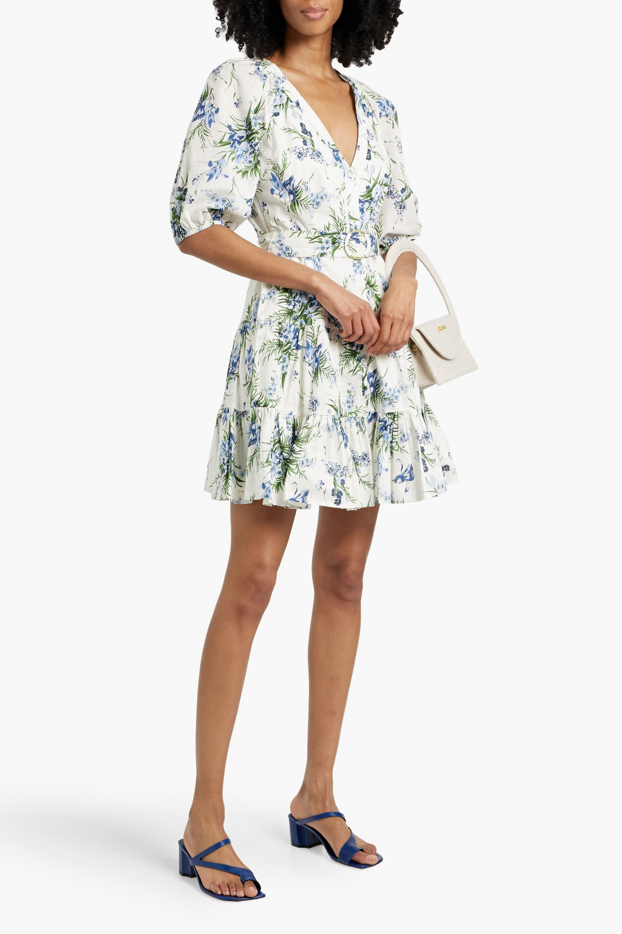 Veronica Beard Dewey belted floral-print cotton-gauze mini dress