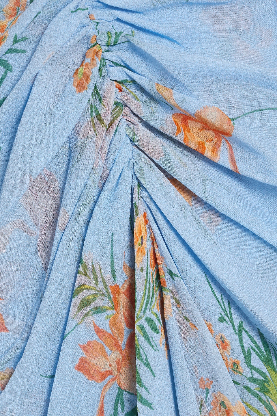 Veronica Beard Sira Ruched Floral-print Silk-chiffon Maxi Skirt In Light Blue