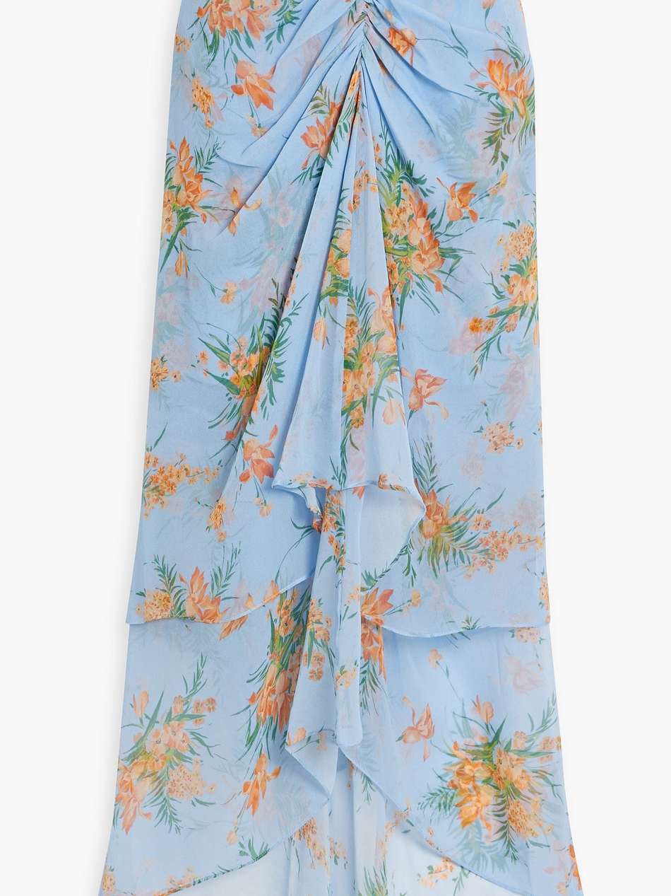 sira ruched floral-print silk-chiffon maxi skirt