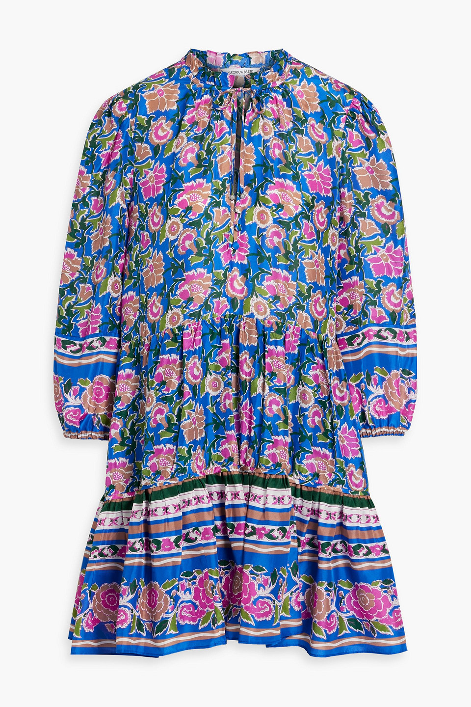 Shop Veronica Beard Hawken Printed Silk Mini Dress In Cobalt Blue