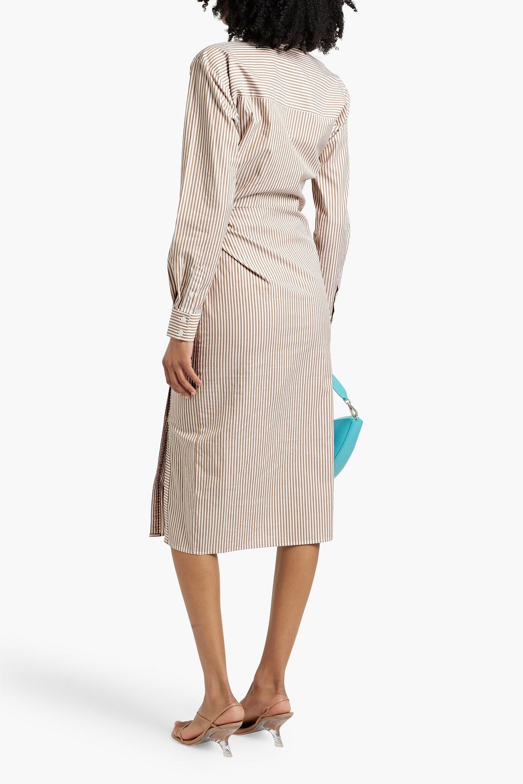 VERONICA BEARD Wright wrap-effect striped cotton-poplin midi shirt dress