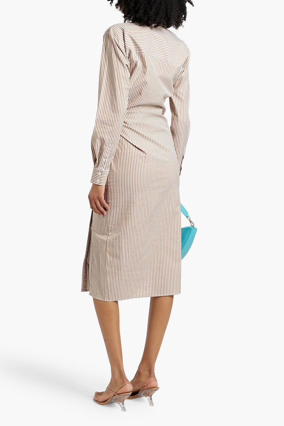 Veronica Beard Wright Wrap-effect Striped Cotton-poplin Midi Shirt Dress In White