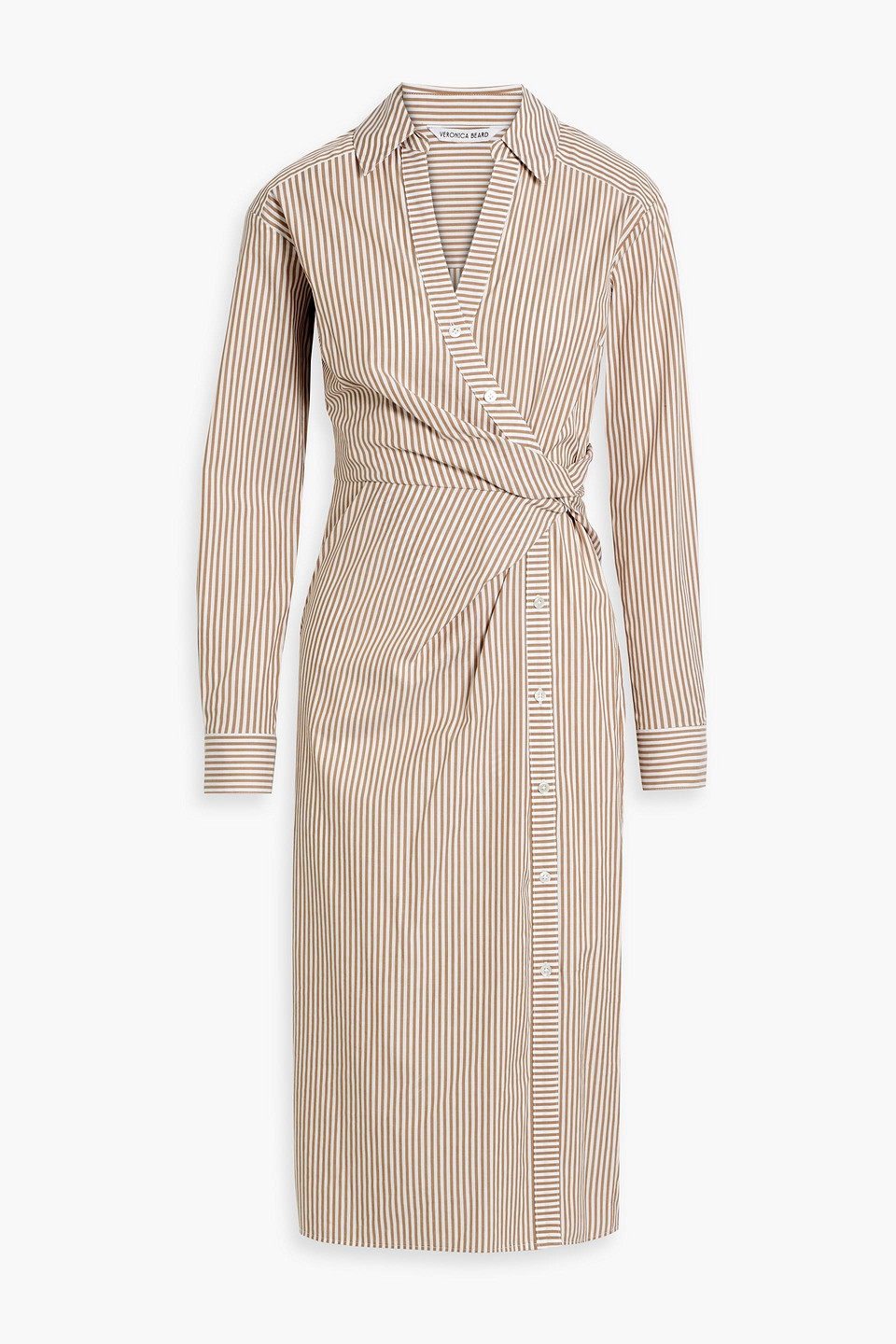 Veronica Beard Wright Wrap-effect Striped Cotton-poplin Midi Shirt Dress In White