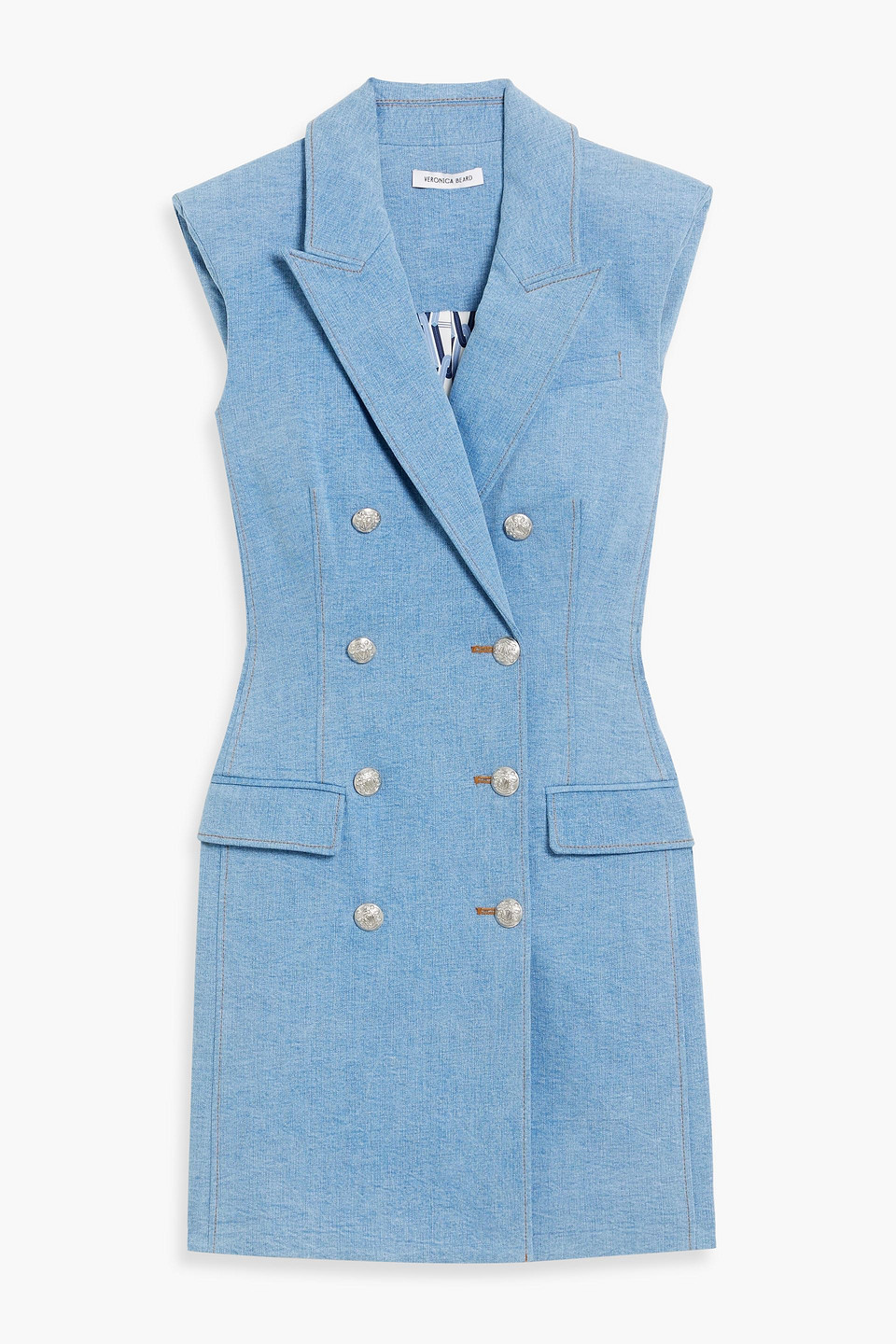 Shop Veronica Beard Jules Double-breasted Denim Mini Shirt Dress In Light Denim