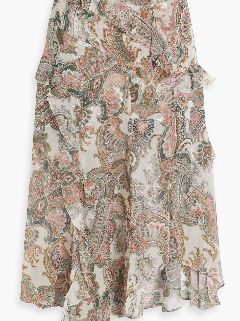 eleonora ruffled paisley-print silk-chiffon midi skirt