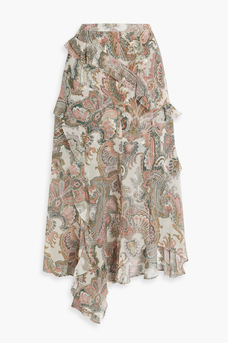 Veronica Beard Eleonora Ruffled Paisley-print Silk-chiffon Midi Skirt In Stone
