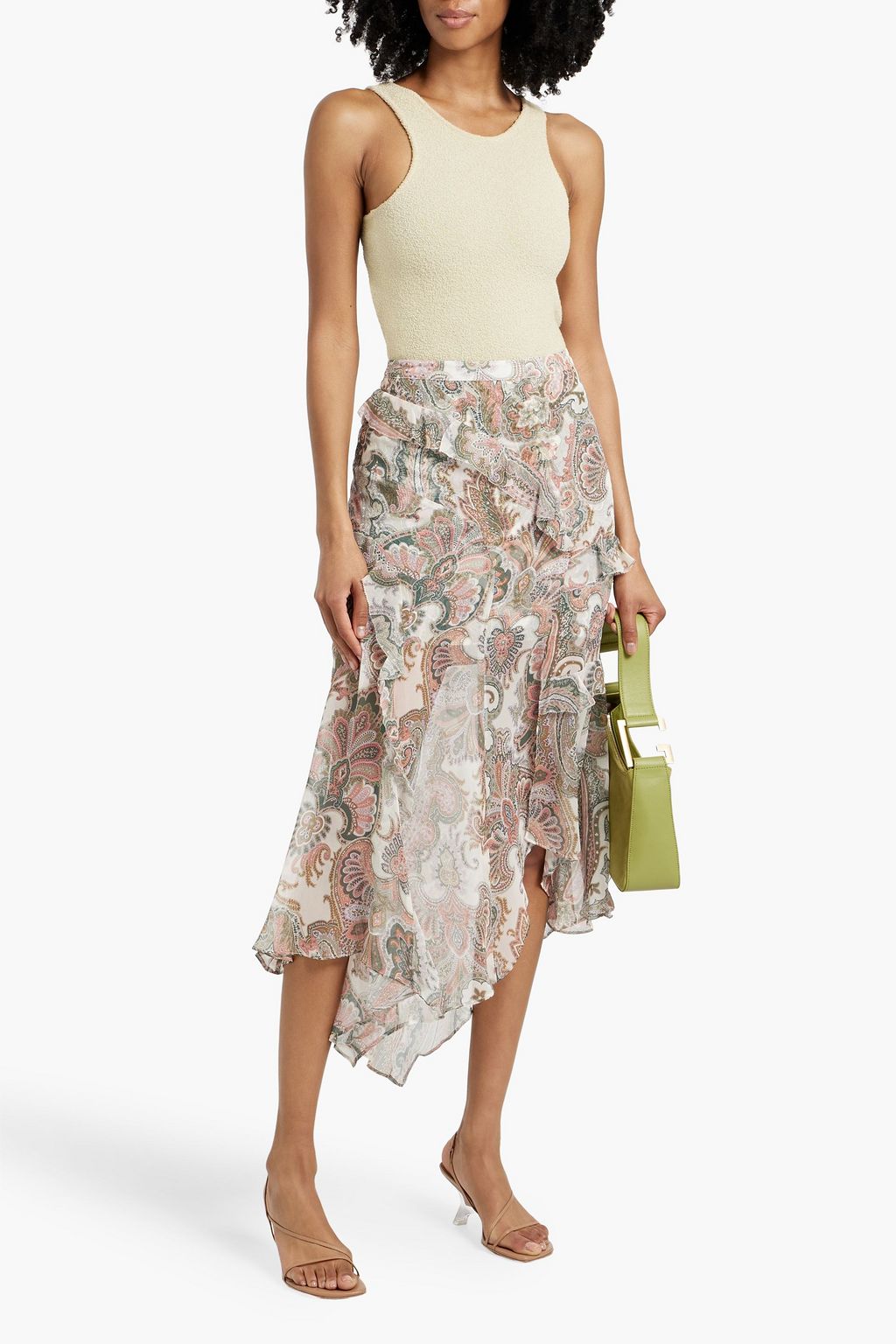VERONICA BEARD Eleonora ruffled paisley-print silk-chiffon midi skirt