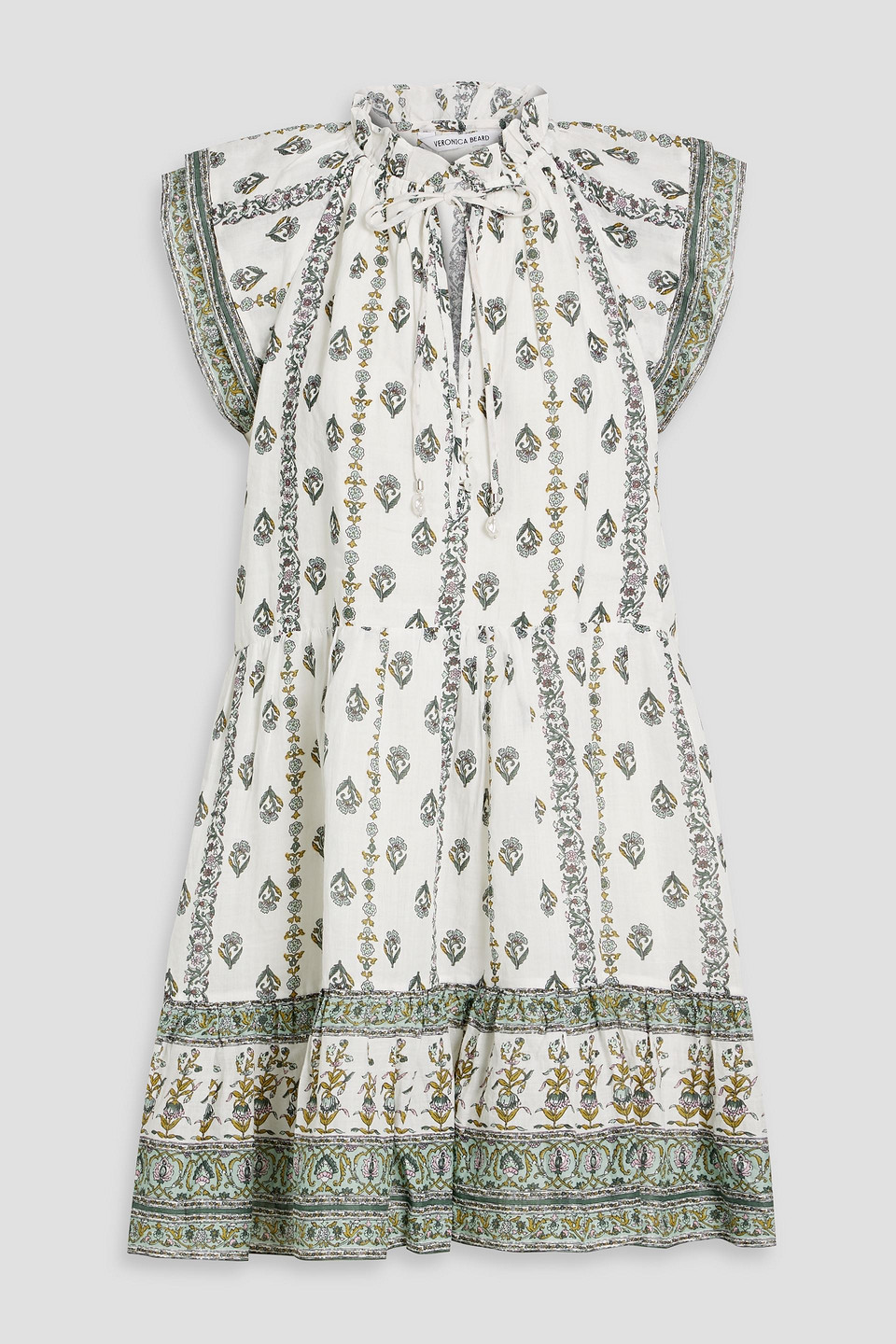 Veronica Beard Zee Printed Ramie Mini Dress In White