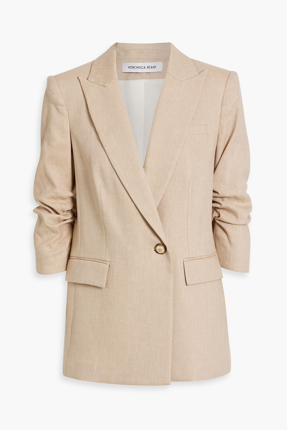 Veronica Beard Kimmel Ruched Linen-blend Twill Blazer In Neutral