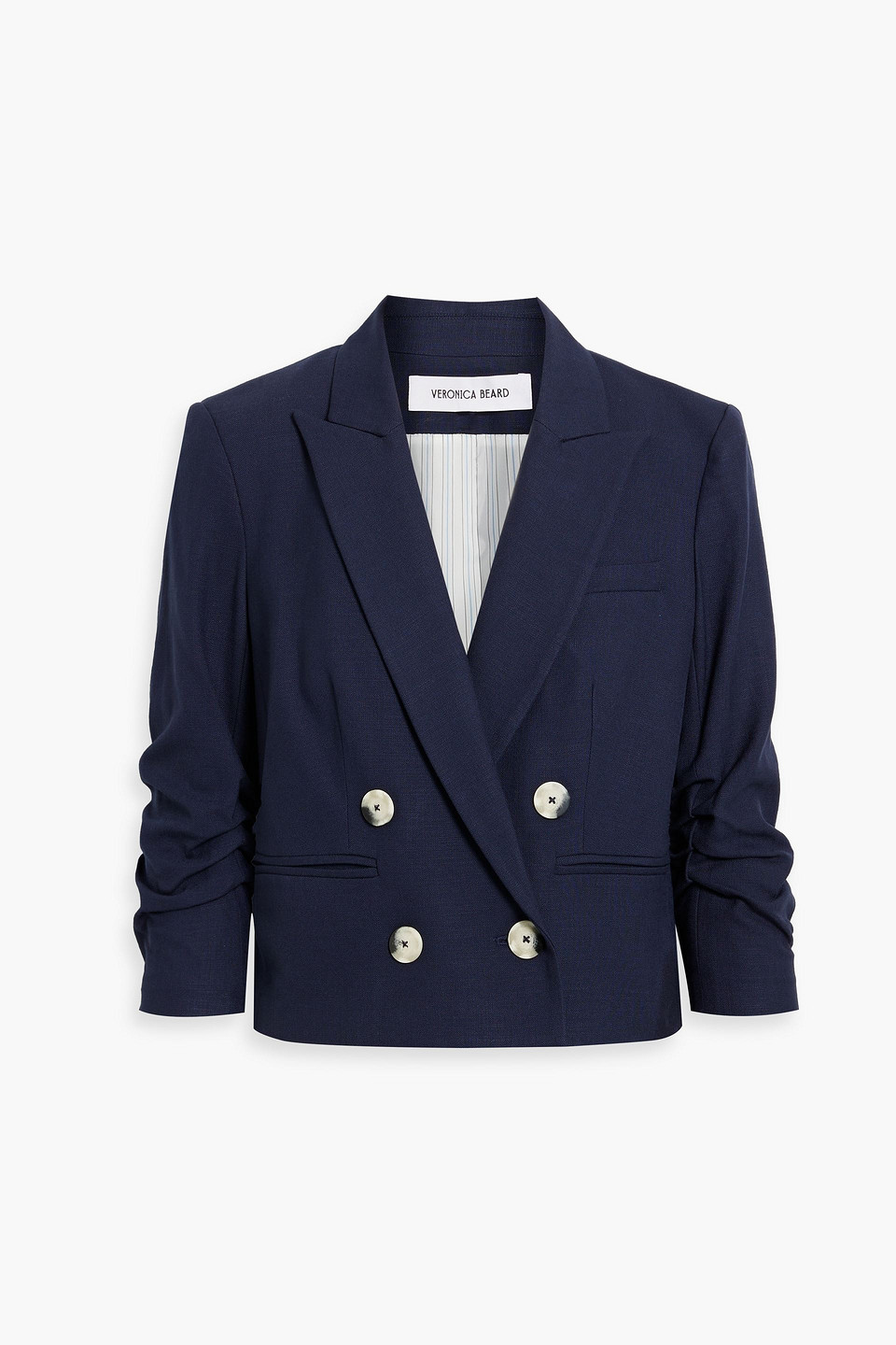 Veronica Beard Xenia Double-breasted Ruched Cotton-blend Jacket In Navy