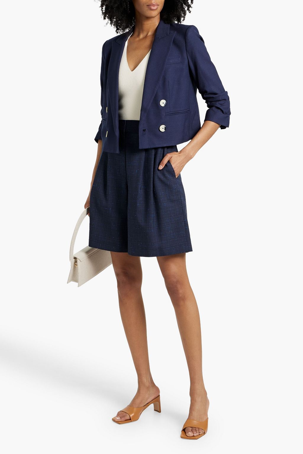 VERONICA BEARD Xenia double-breasted ruched cotton-blend jacket