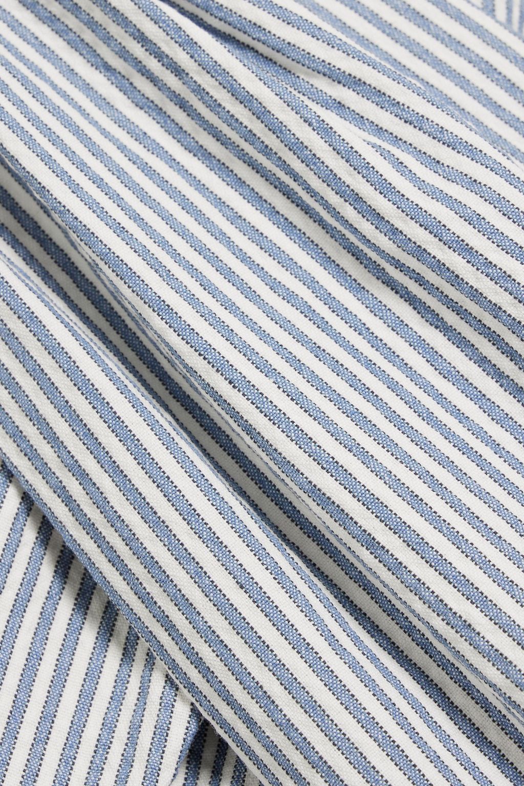 VERONICA BEARD Drey ruffled striped cotton-blend seersucker top