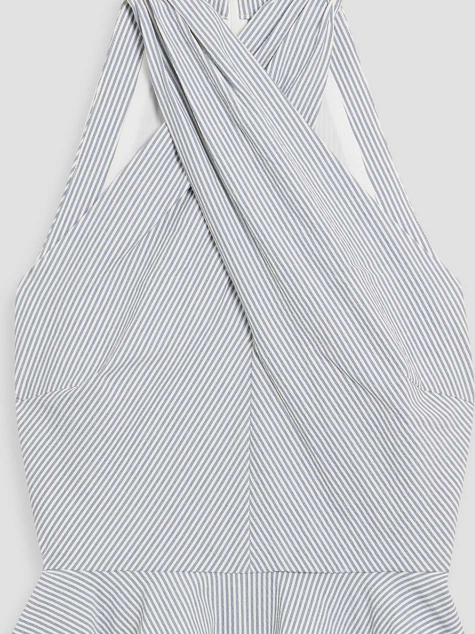 drey ruffled striped cotton-blend seersucker top