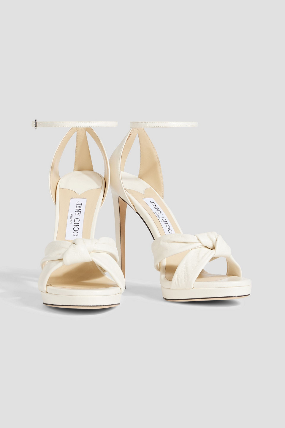 Shop Jimmy Choo Rosie 120 Knotted Leather Sandals In Ivory