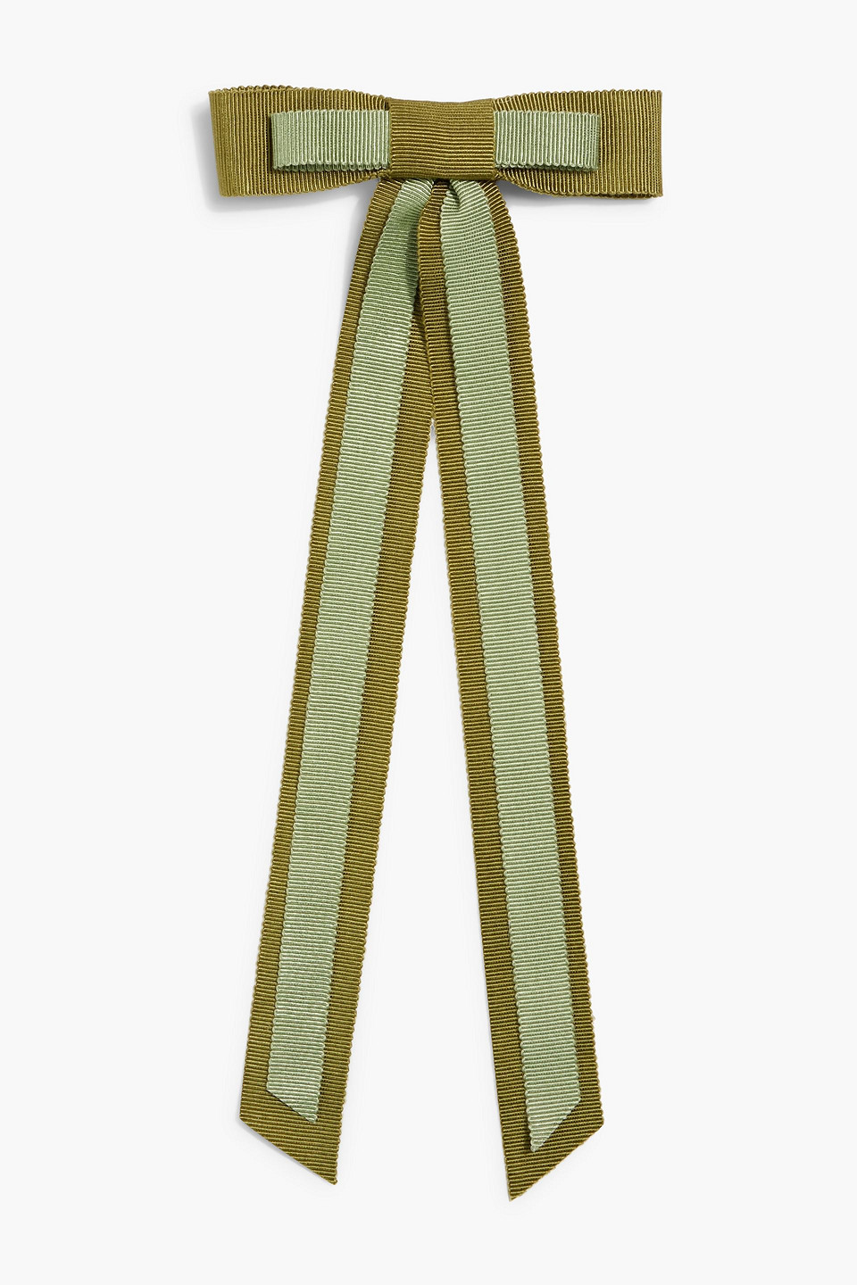 Jennifer Behr Eden Two-tone Grosgrain Bow Hair Clip In Army Green