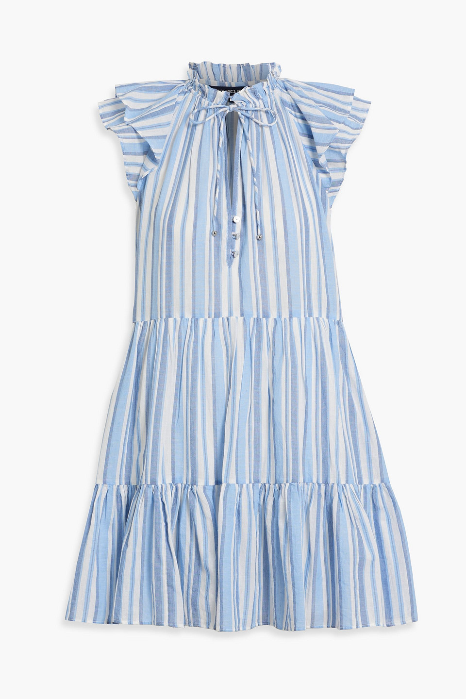Veronica Beard Zee Layered Striped Ramie Mini Dress In Blue