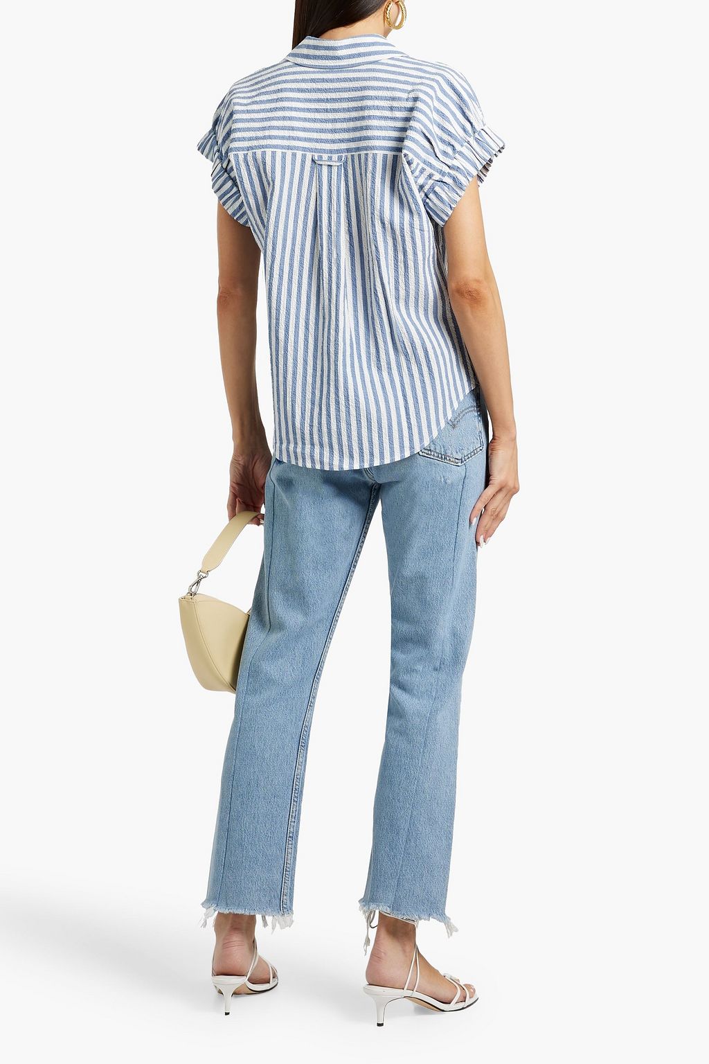 VERONICA BEARD Almera striped cotton-blend seersucker top