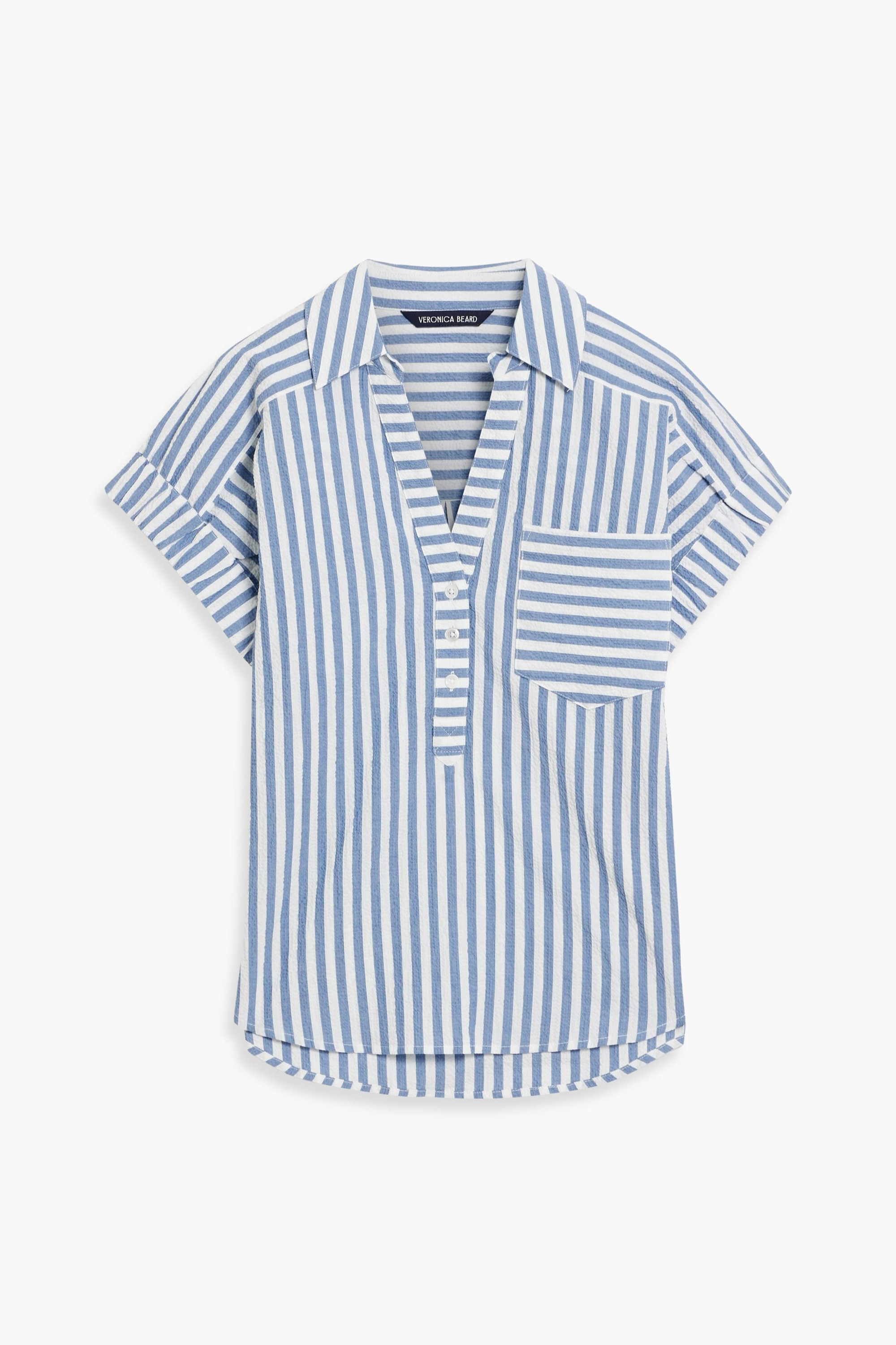 Veronica Beard Almera striped cotton-blend seersucker top thumbnail
