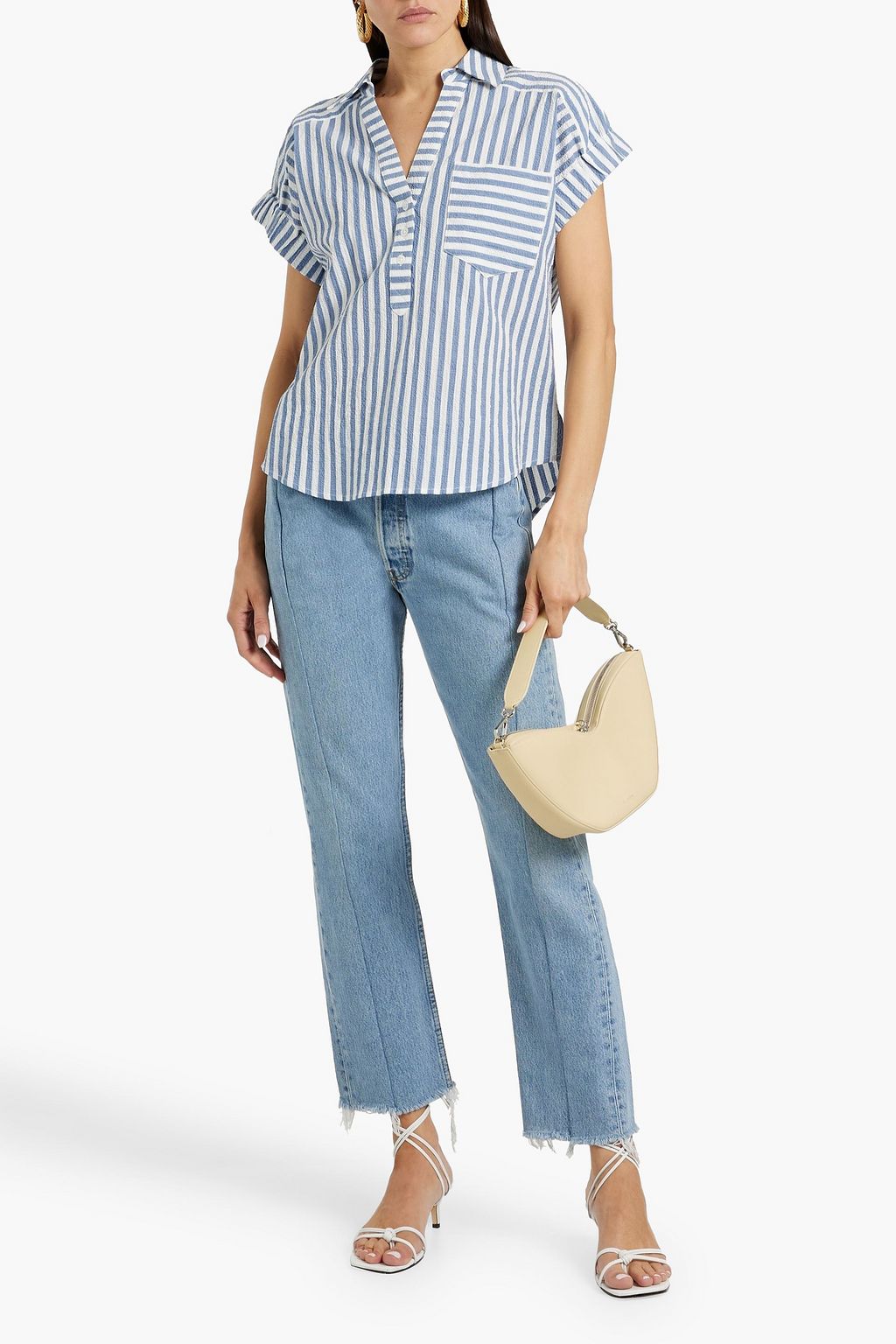 VERONICA BEARD Almera striped cotton-blend seersucker top