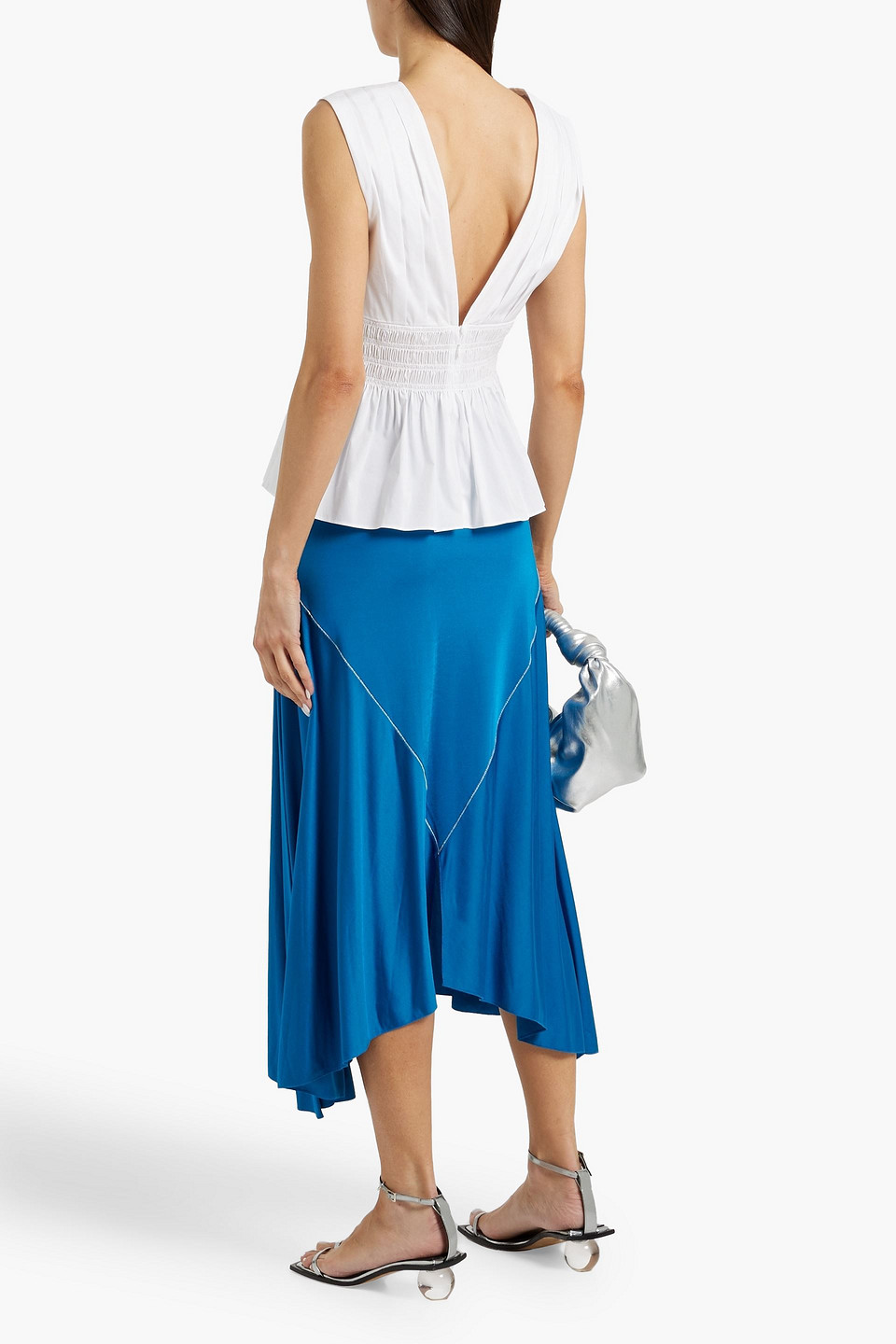 VERONICA BEARD EVRA SHIRRED COTTON-BLEND POPLIN TOP