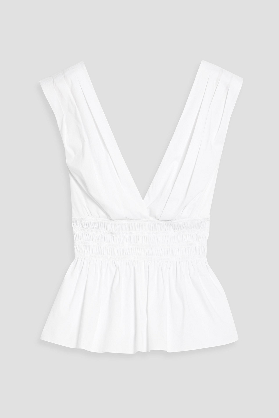 VERONICA BEARD EVRA SHIRRED COTTON-BLEND POPLIN TOP