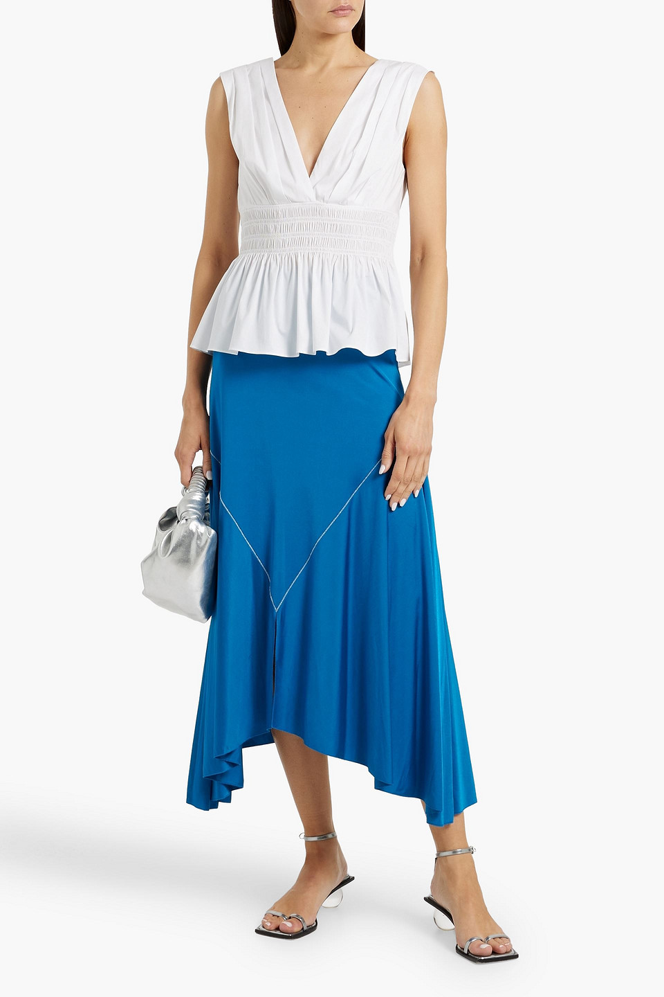VERONICA BEARD EVRA SHIRRED COTTON-BLEND POPLIN TOP