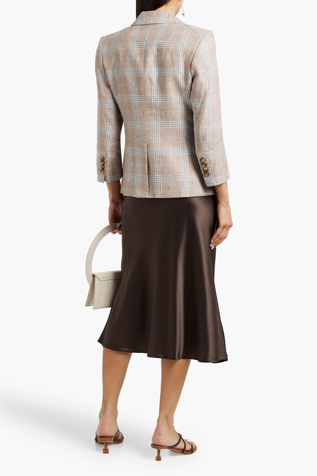 VERONICA BEARD Empire double-breasted Prince of Wales checked linen blazer