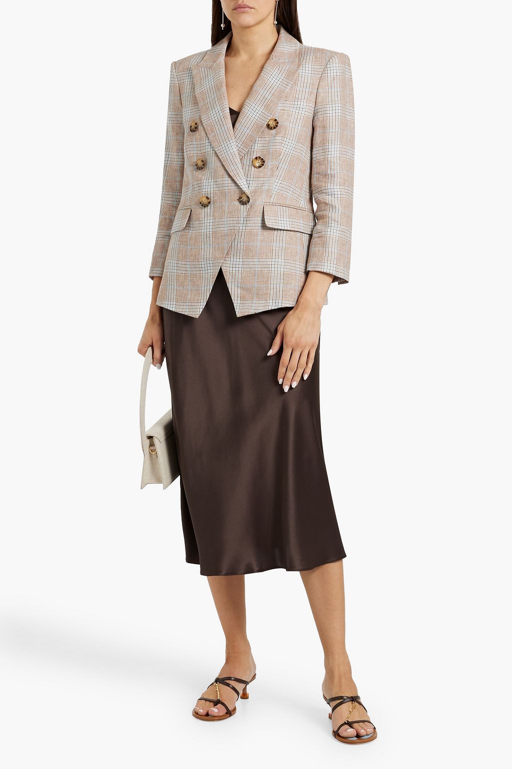 VERONICA BEARD Empire double-breasted Prince of Wales checked linen blazer