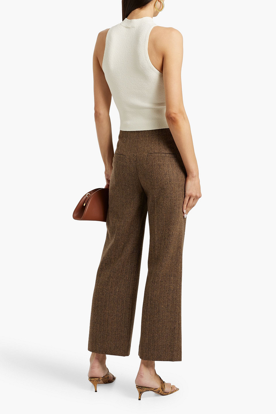 Veronica Beard Dova Herringbone Woven Wide-leg Pants In Brown