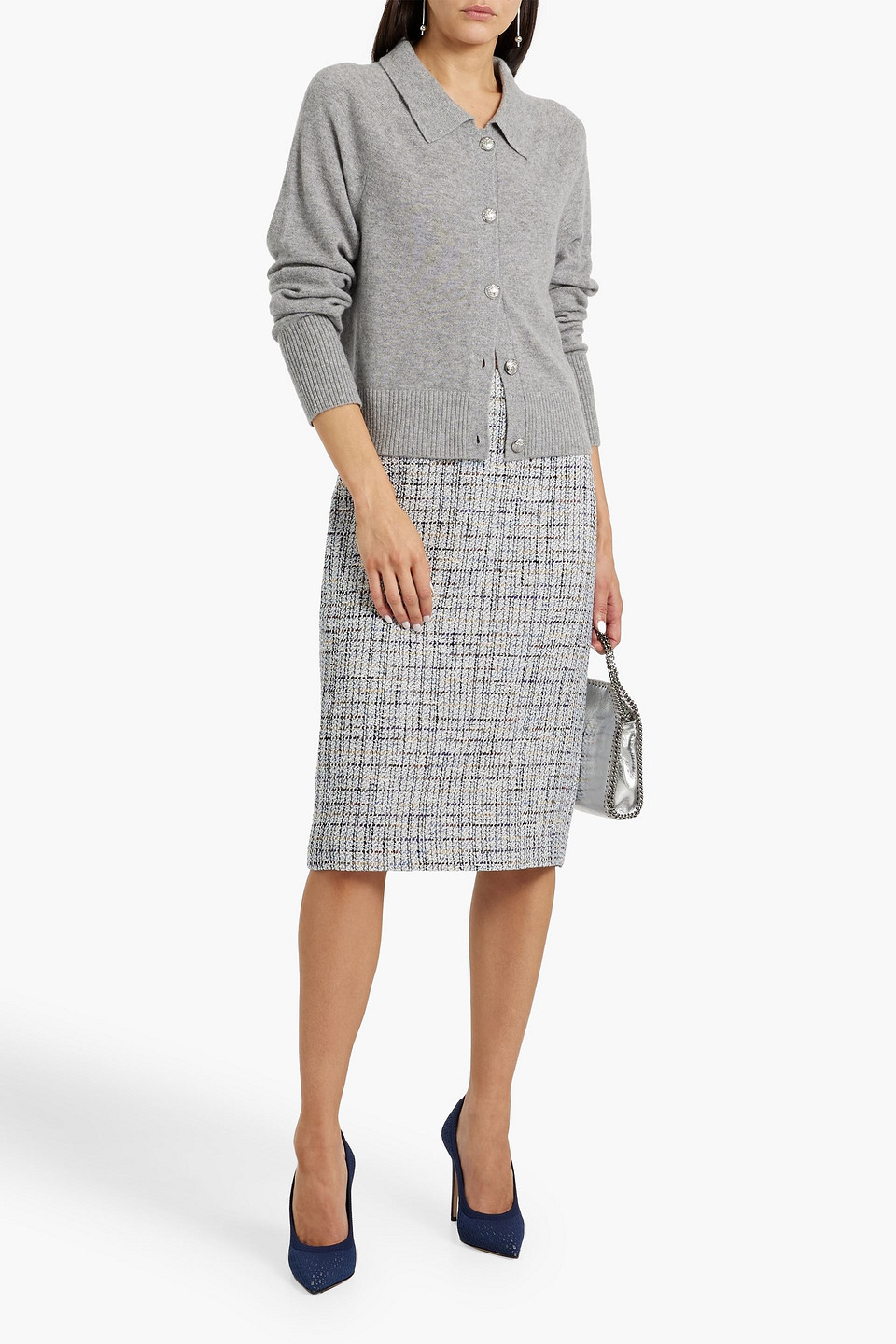 Veronica Beard Nervi Metallic Cotton-blend Tweed Skirt In Blue
