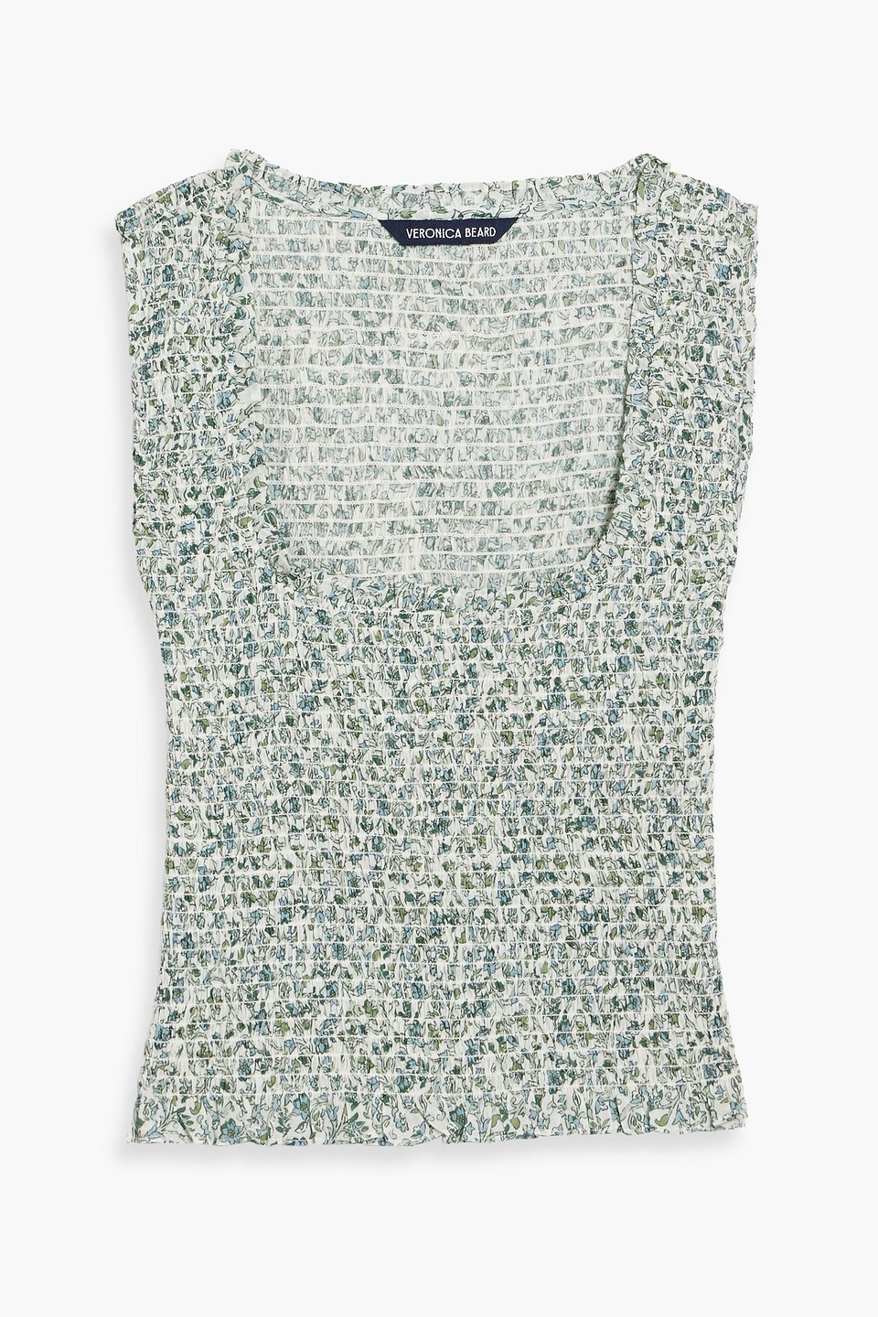 Veronica Beard Needham Shirred Floral-print Cotton Top In Sage Green